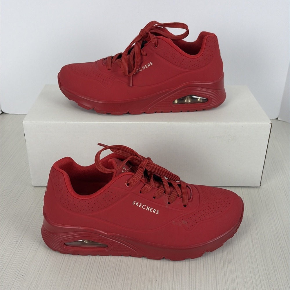 SKECHERS UNO SHOES Womens Size 8 Red Memory Foam Athletic Sneakers SN 73690